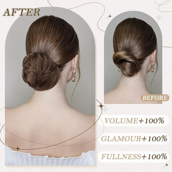 Human Hair Bun Extension Long Thin Straight Dark Brown Blonde 20g Elegant main image 4
